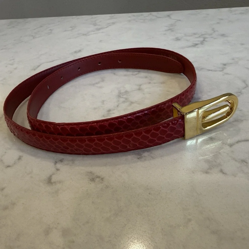 VTG Leather Of The Sea Red Genuine Snakeskin Belt